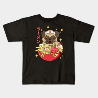 Kawaii Pug Ramen Kids T-Shirt